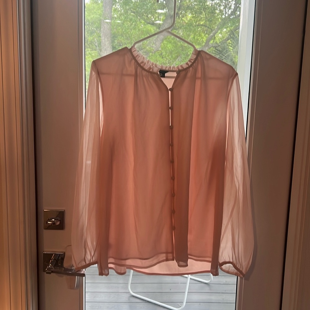 Ann Taylor, mixed media blouse, rose pink, SZ L